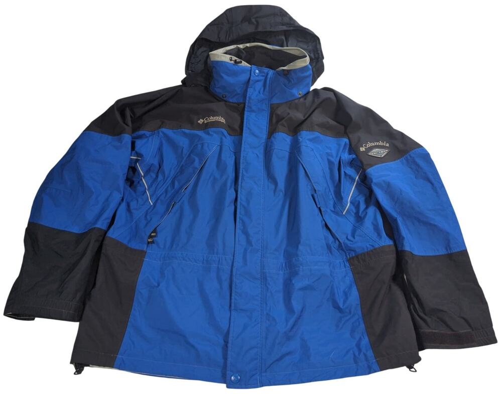Columbia Mens XL Omni Tech Interchange Jacket Blue Black Waterproof Ski Coat